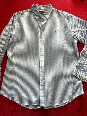 Polo Ralph Lauren Blue White Stripe Button Down Shirt Men's Large Classic Fit Co